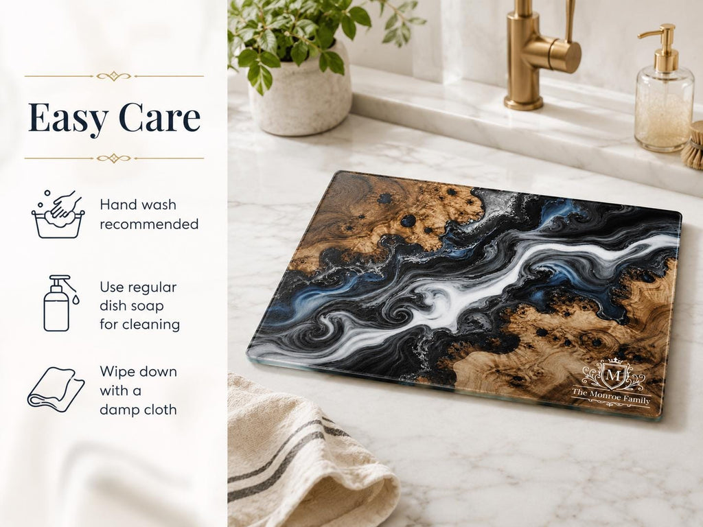 Personalized Glass Cutting Board - Purple Geode Art with Custom Names