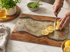 Couples Personalized Cutting Board, Blue Resin and Wood Grain (Custom Names)