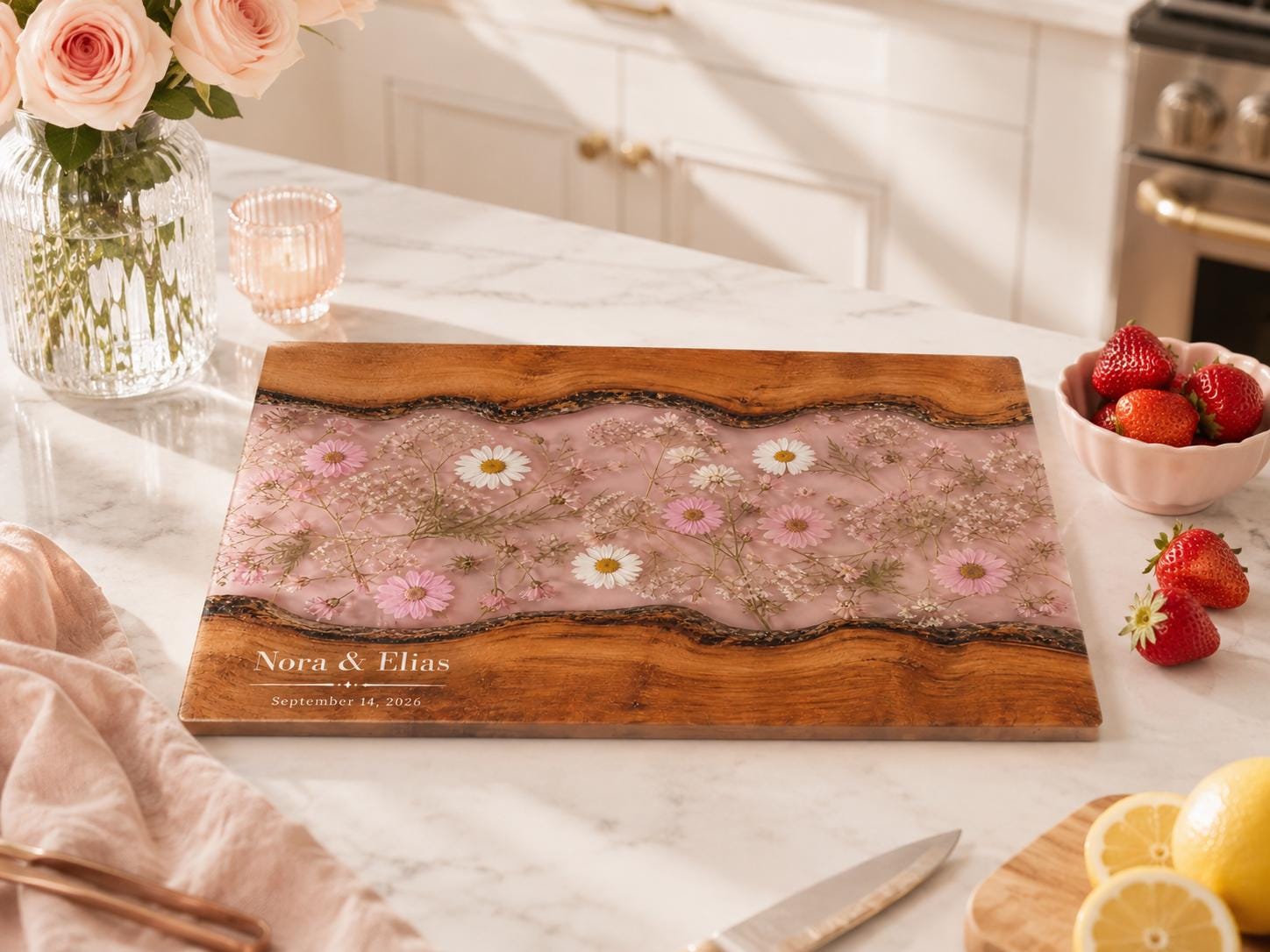 Custom Glass Cutting Board: Blue Resin Design (11x15 or 8x11 Inches)